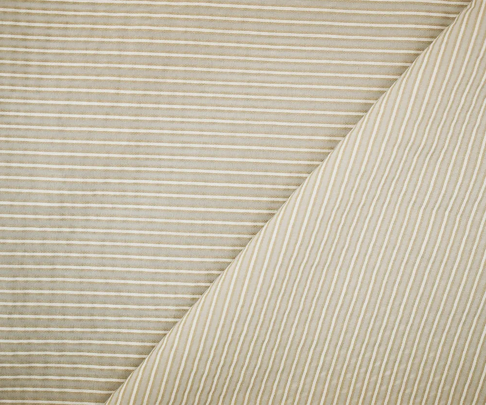 Taupe Beige-White Striped Semi-Sheer Poly Rayon Woven Fabric
