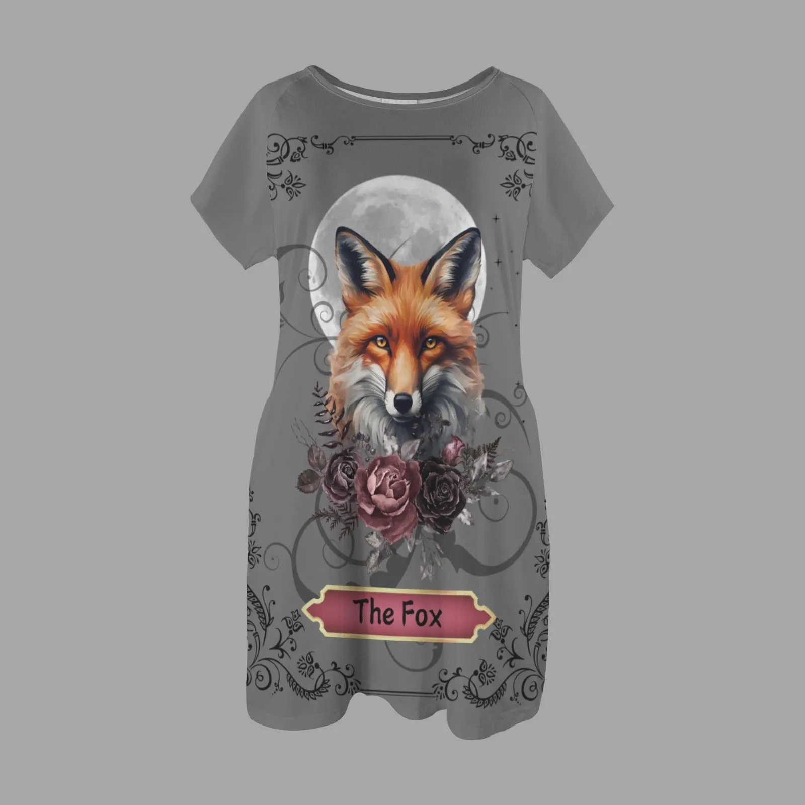The Fox Tarot Dress, Holiday casual short sleeve T shirt Dress