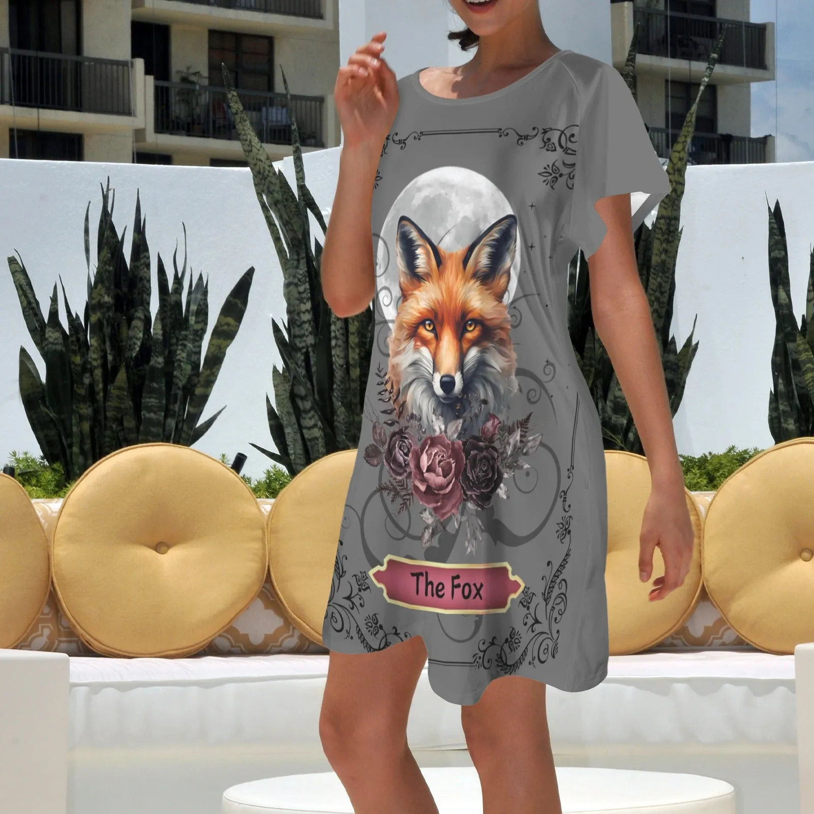 The Fox Tarot Dress, Holiday casual short sleeve T shirt Dress