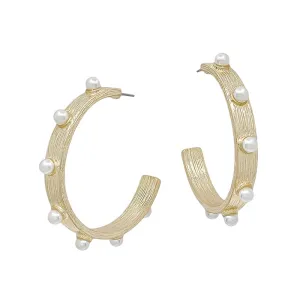 Thick Gold Hoop Earrings w/ Pearl Studs