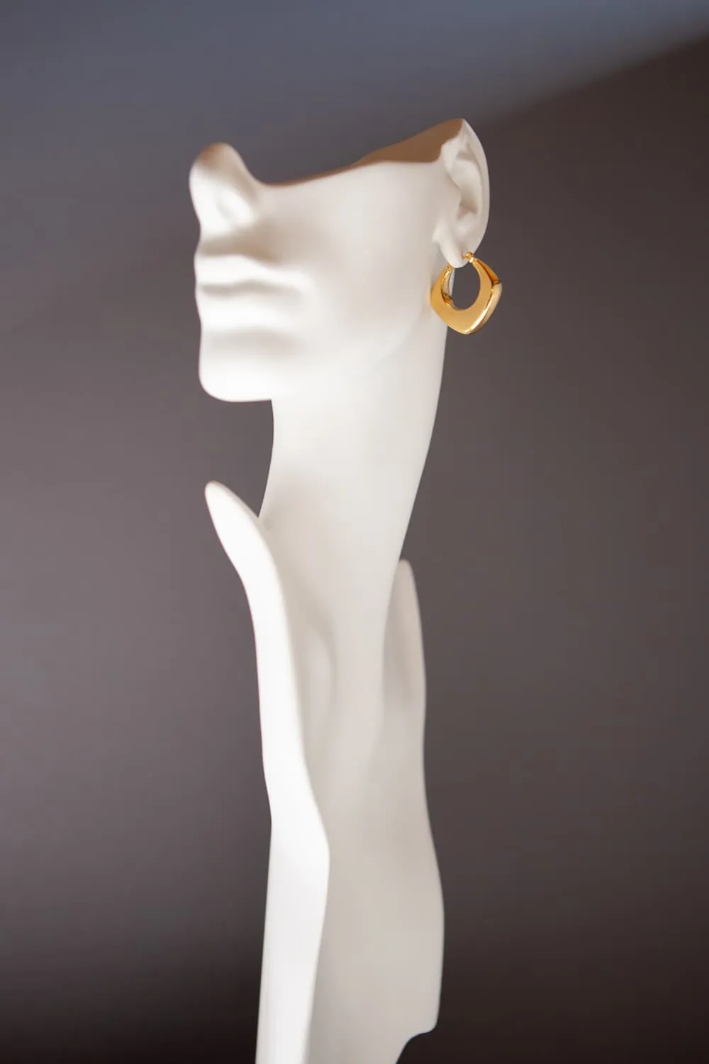 Thick Gold Rounded Rhombus Hoop Earrings