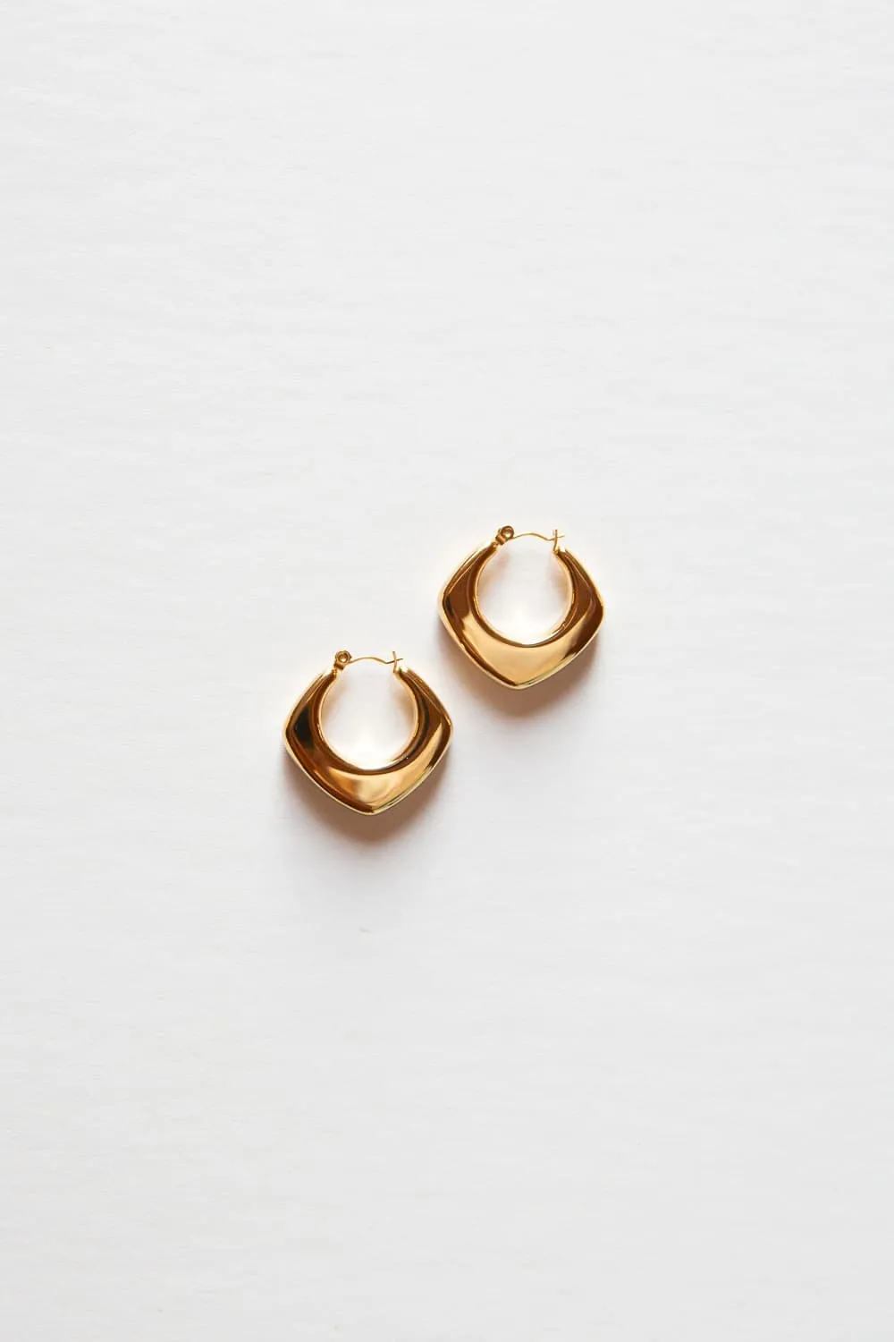 Thick Gold Rounded Rhombus Hoop Earrings