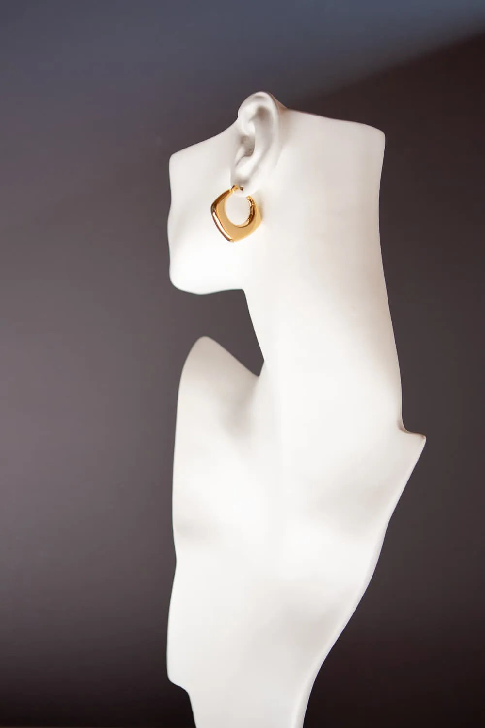 Thick Gold Rounded Rhombus Hoop Earrings