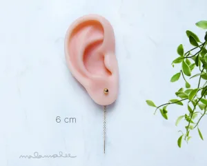Tiny Ball drop long earrings, Gold Threader earrings