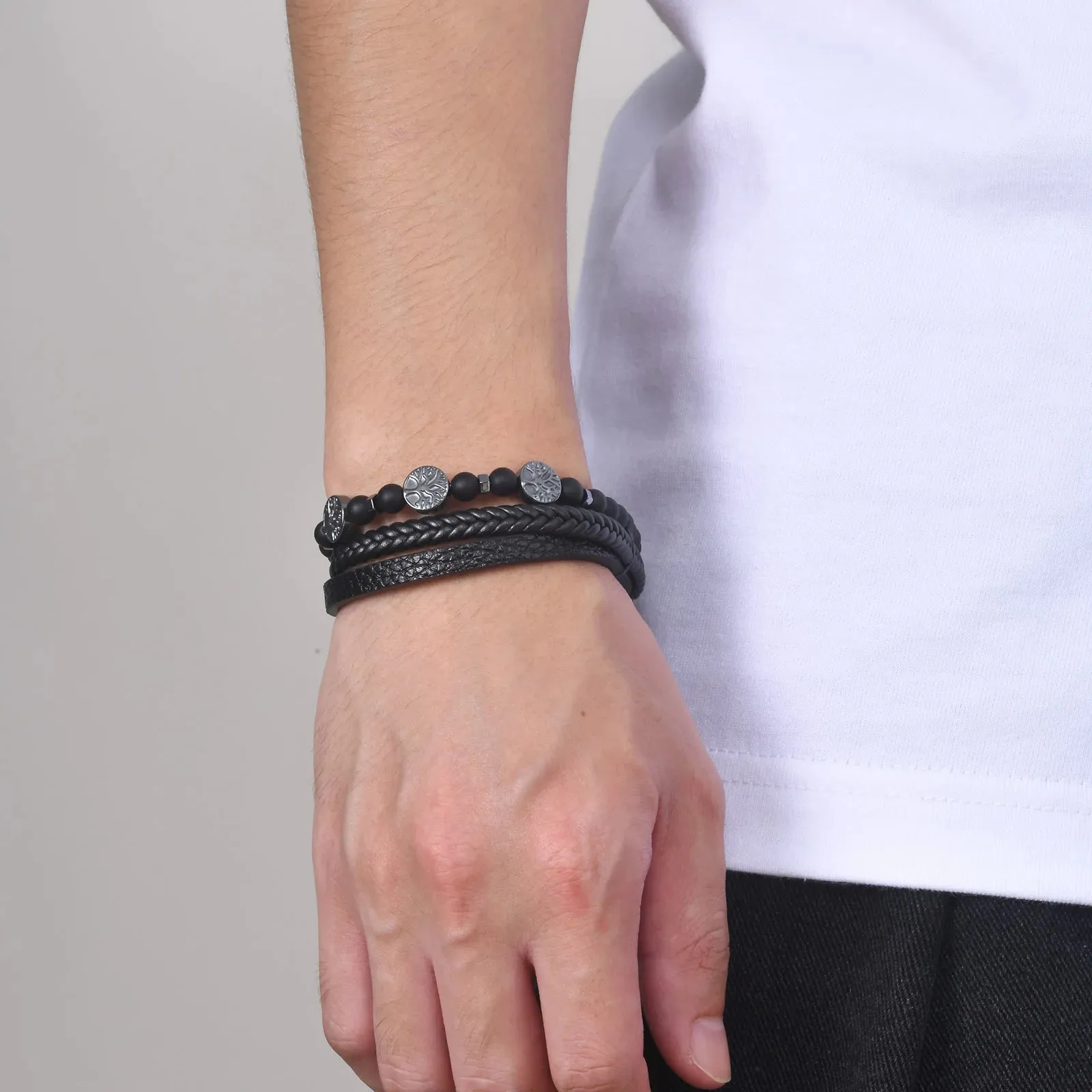 Tree of Life Leather Bracelets for Men Dad Father Grandfather BFF