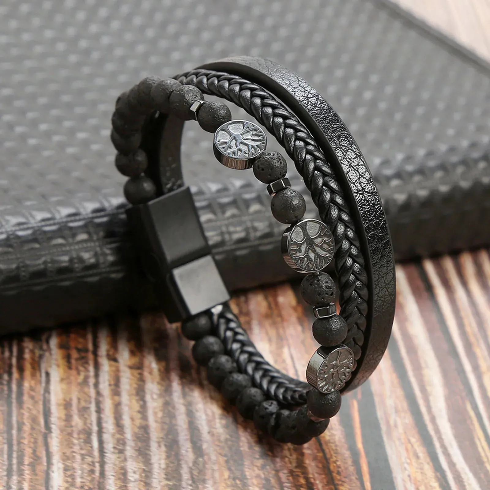 Tree of Life Leather Bracelets for Men Dad Father Grandfather BFF