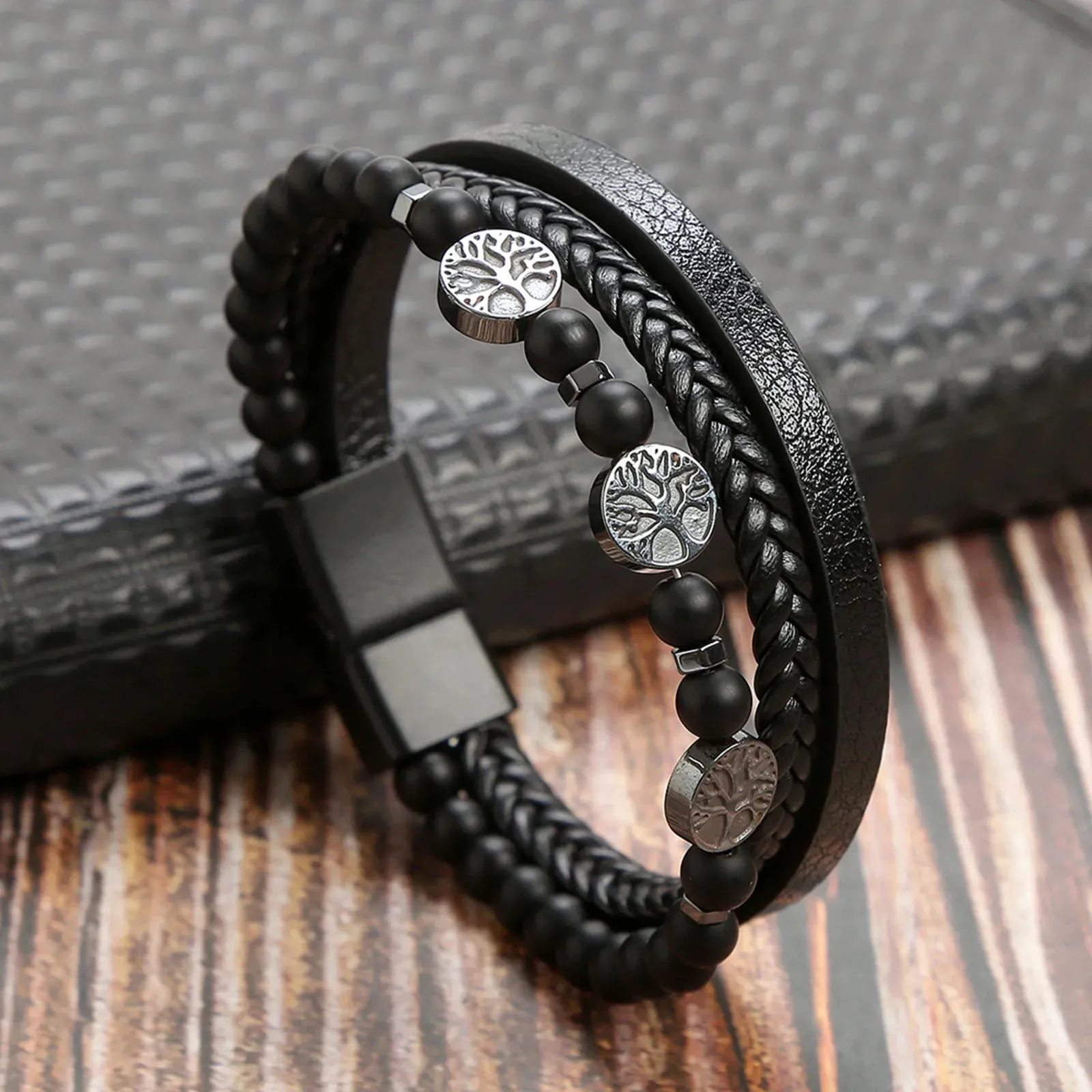 Tree of Life Leather Bracelets for Men Dad Father Grandfather BFF
