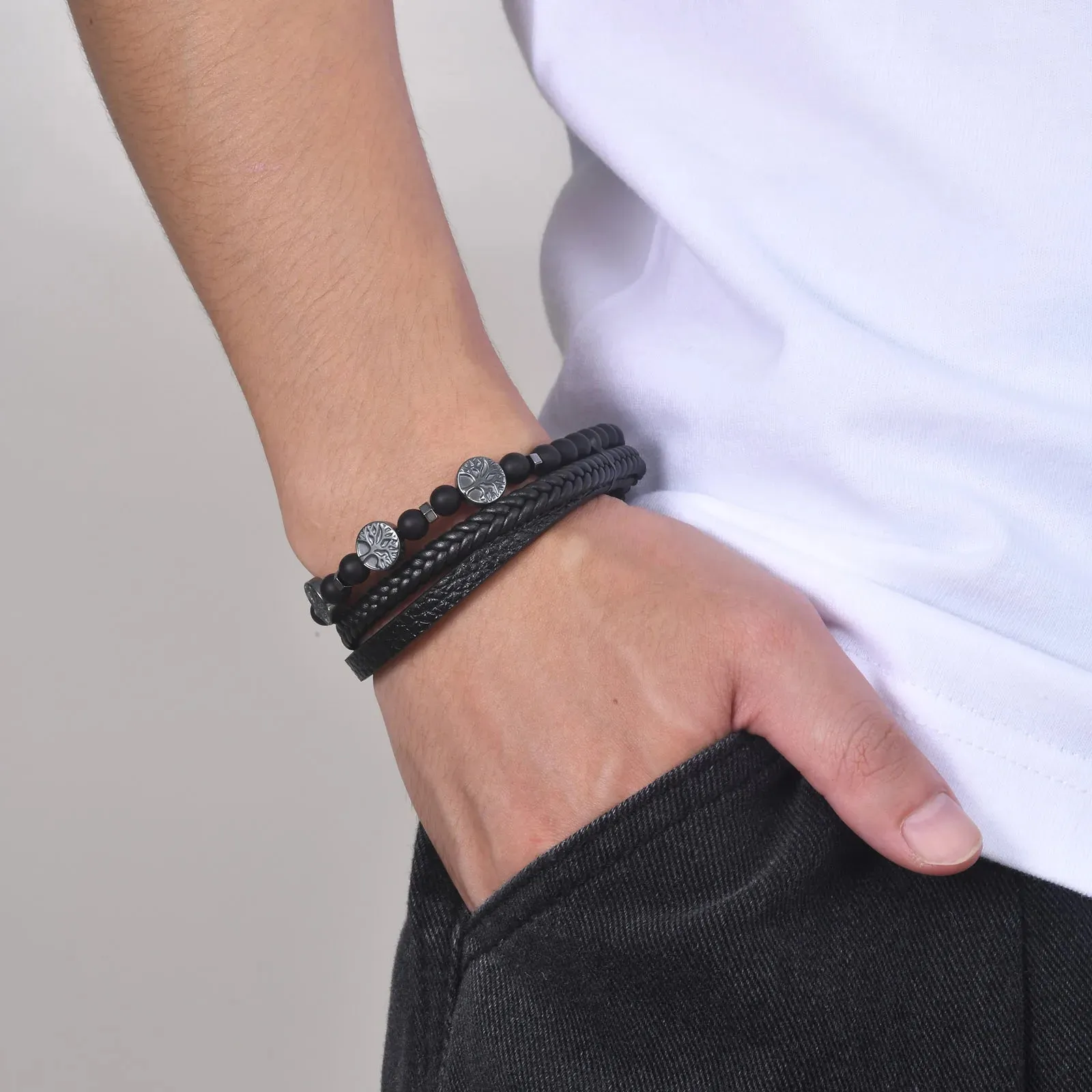 Tree of Life Leather Bracelets for Men Dad Father Grandfather BFF