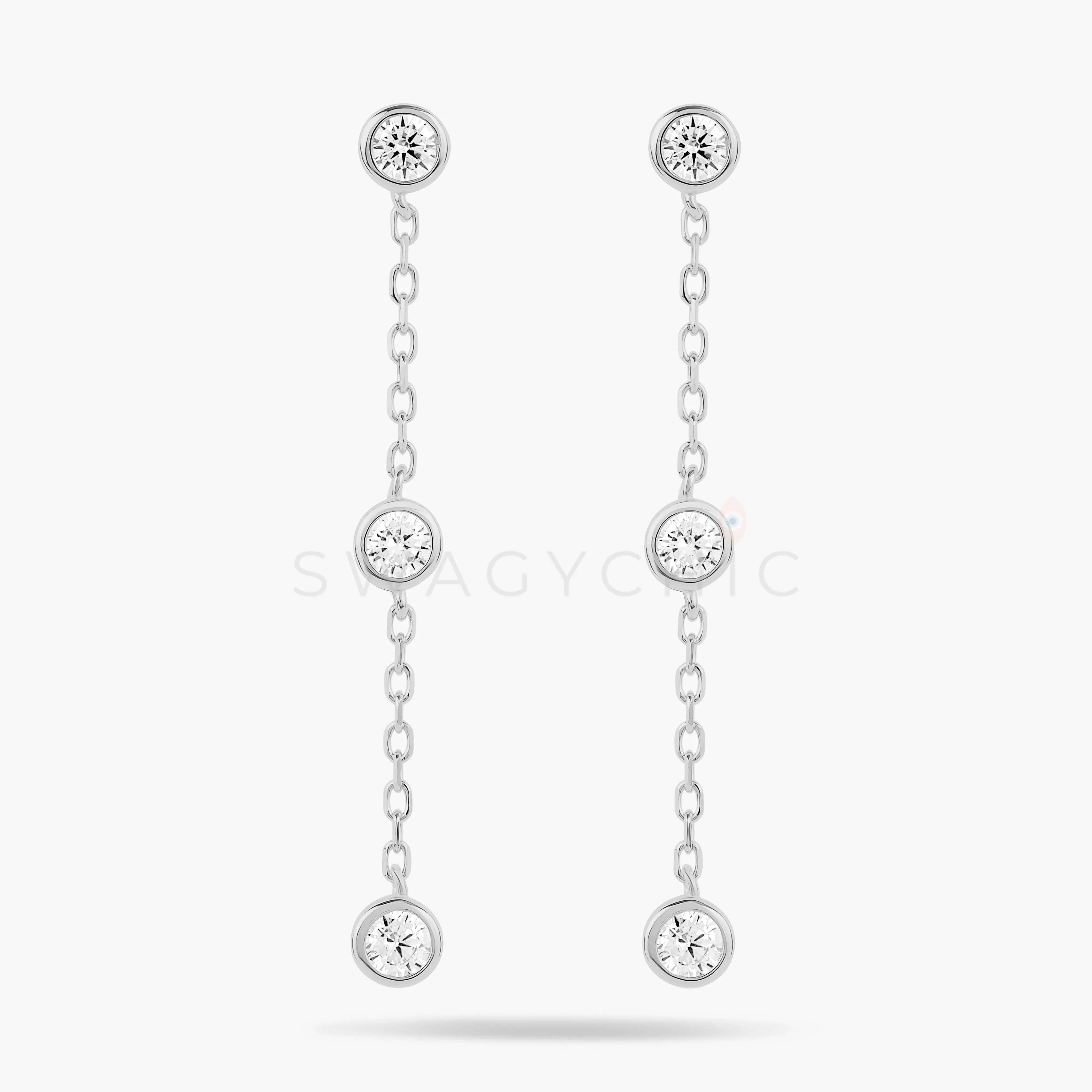 Triple Bezel Chain Drop Earrings