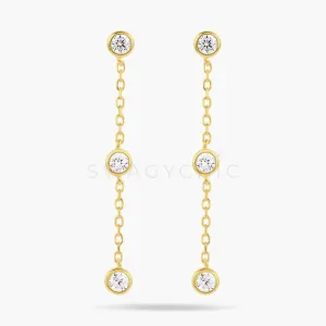 Triple Bezel Chain Drop Earrings