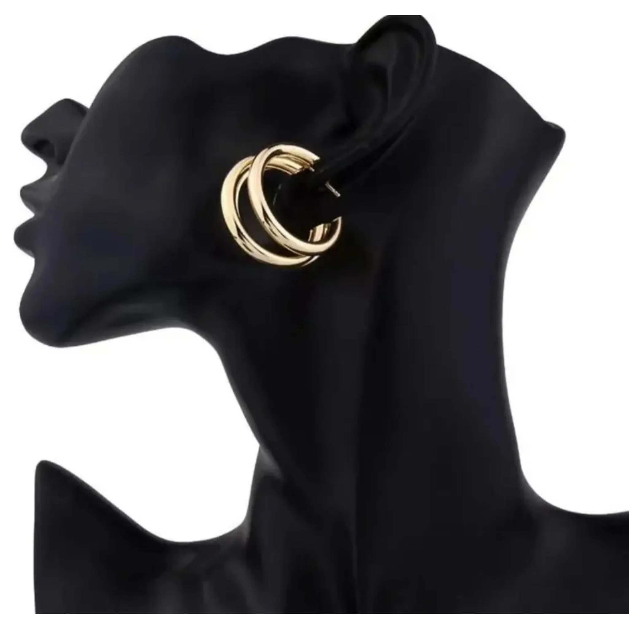 Triple Gold Hoop Post Earrings
