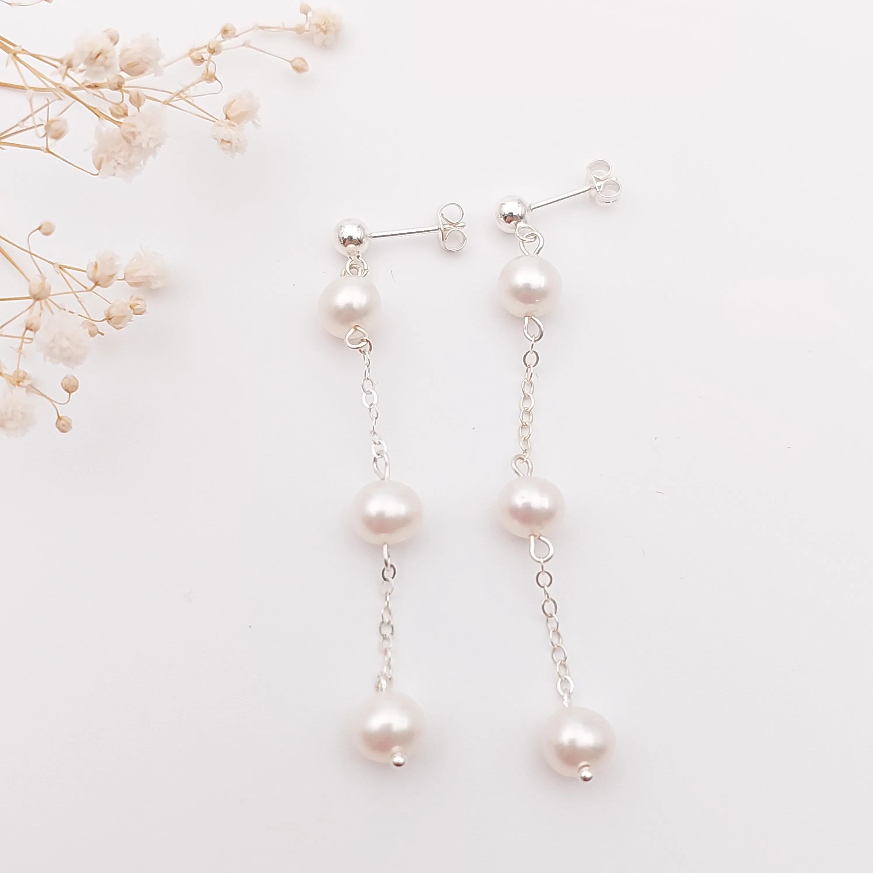 Triple Pearl Drop Earrings