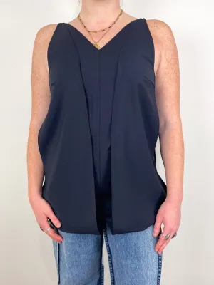 Tropical Wool Sleeveless Paneled Tunic in Navy