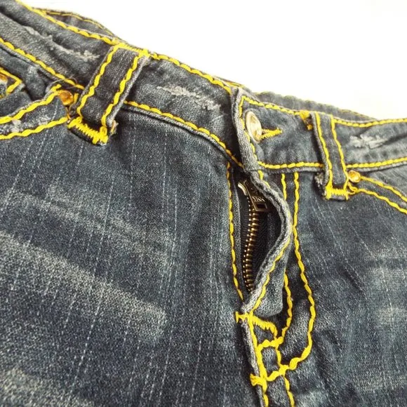 True Religion Denim Jean Cut-off Raw Hem Medium Wash Shorts w/Rhinestone Size 29