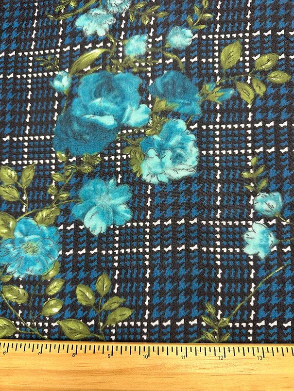 Turquoise Floral Print Poly Chiffon Fabric