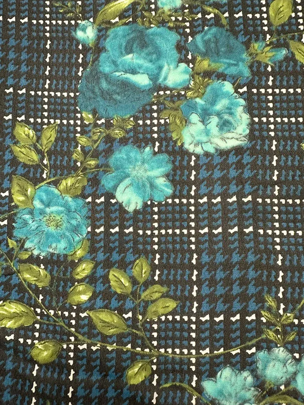 Turquoise Floral Print Poly Chiffon Fabric