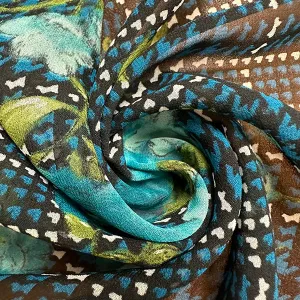 Turquoise Floral Print Poly Chiffon Fabric