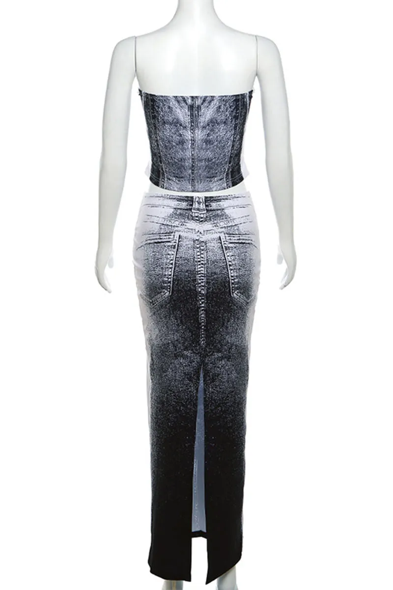UF825 Graphic Tube Top and Maxi Skirt Set