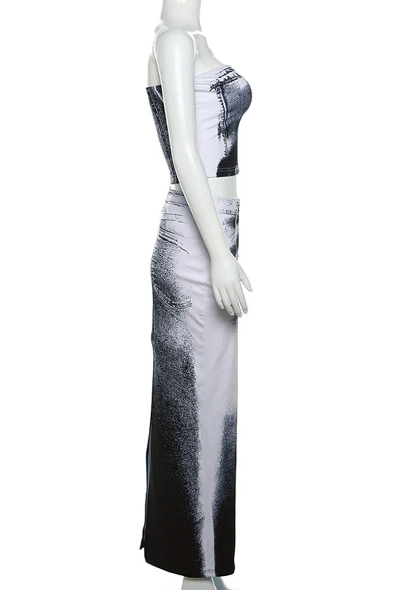 UF825 Graphic Tube Top and Maxi Skirt Set