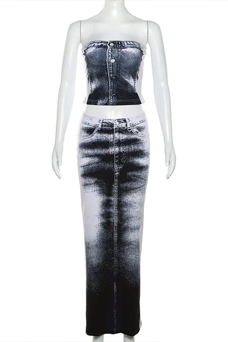 UF825 Graphic Tube Top and Maxi Skirt Set