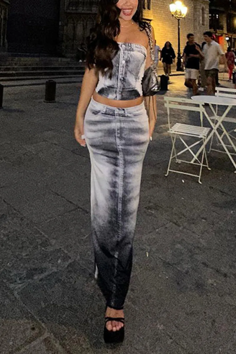 UF825 Graphic Tube Top and Maxi Skirt Set