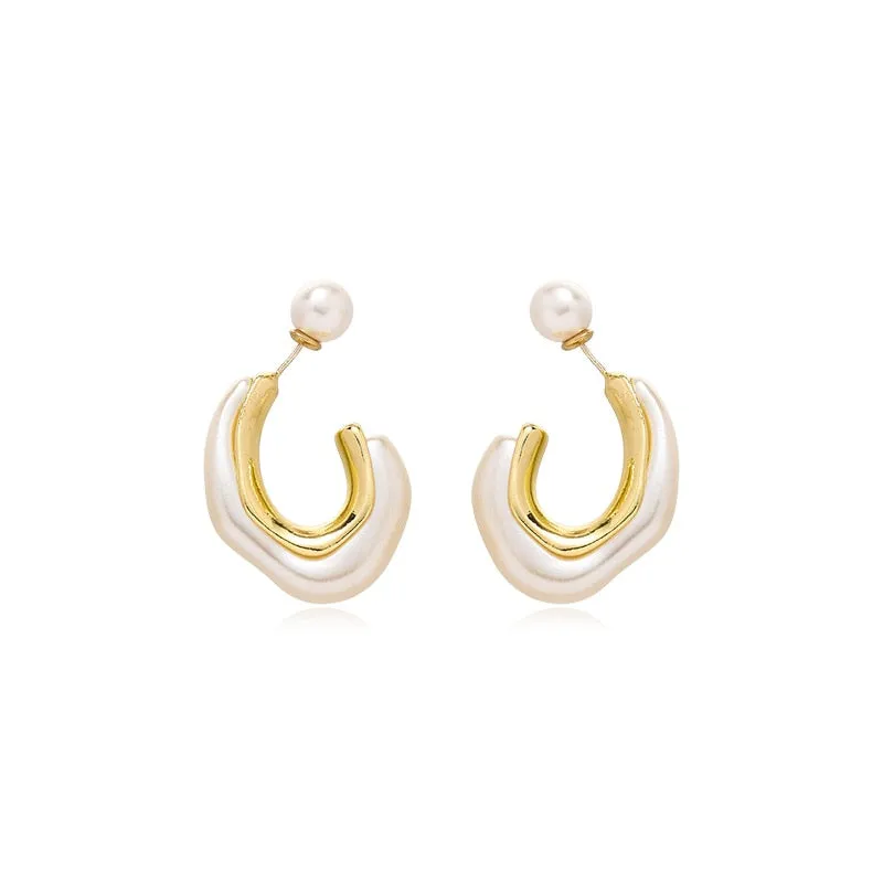 Unique White Pearl Hoop Earrings Women Engagement Jewelry