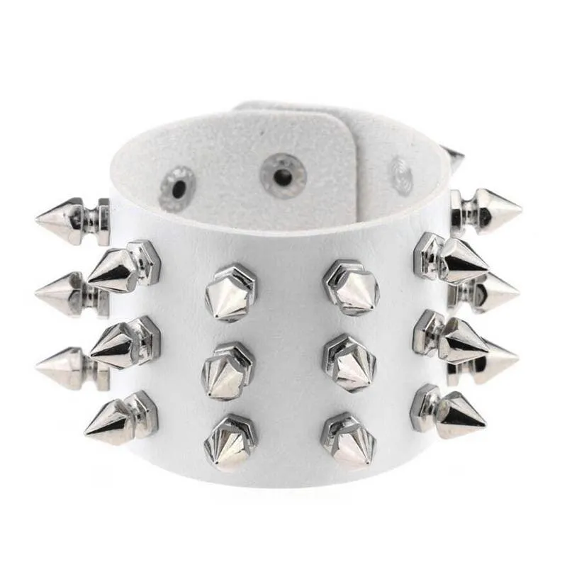 Unleash Your Inner Rebel with Three Row Cuspidal Spikes Rivet Stud Wide Cuff PU Leather Punk Gothic Rock Bracelet