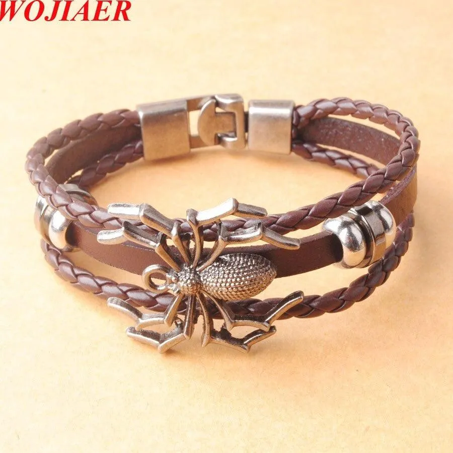 Unleash Your Inner Superhero with Vintage Hero Badge Super Spider Bracelets Leather Wristband