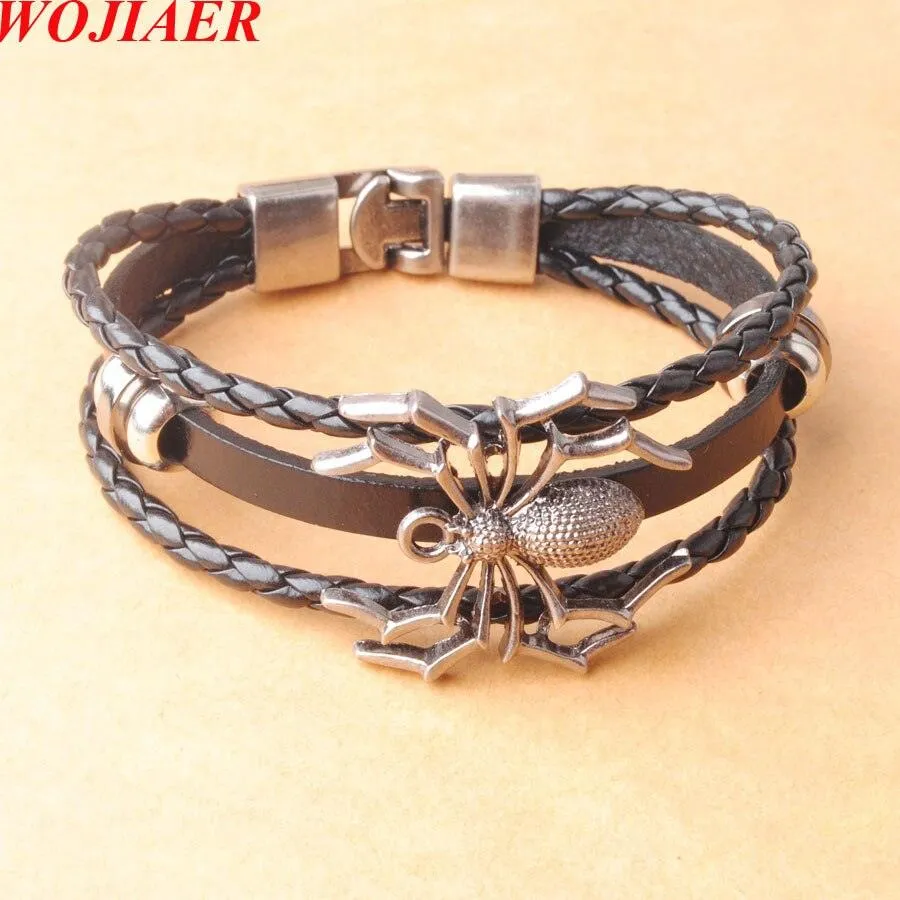 Unleash Your Inner Superhero with Vintage Hero Badge Super Spider Bracelets Leather Wristband