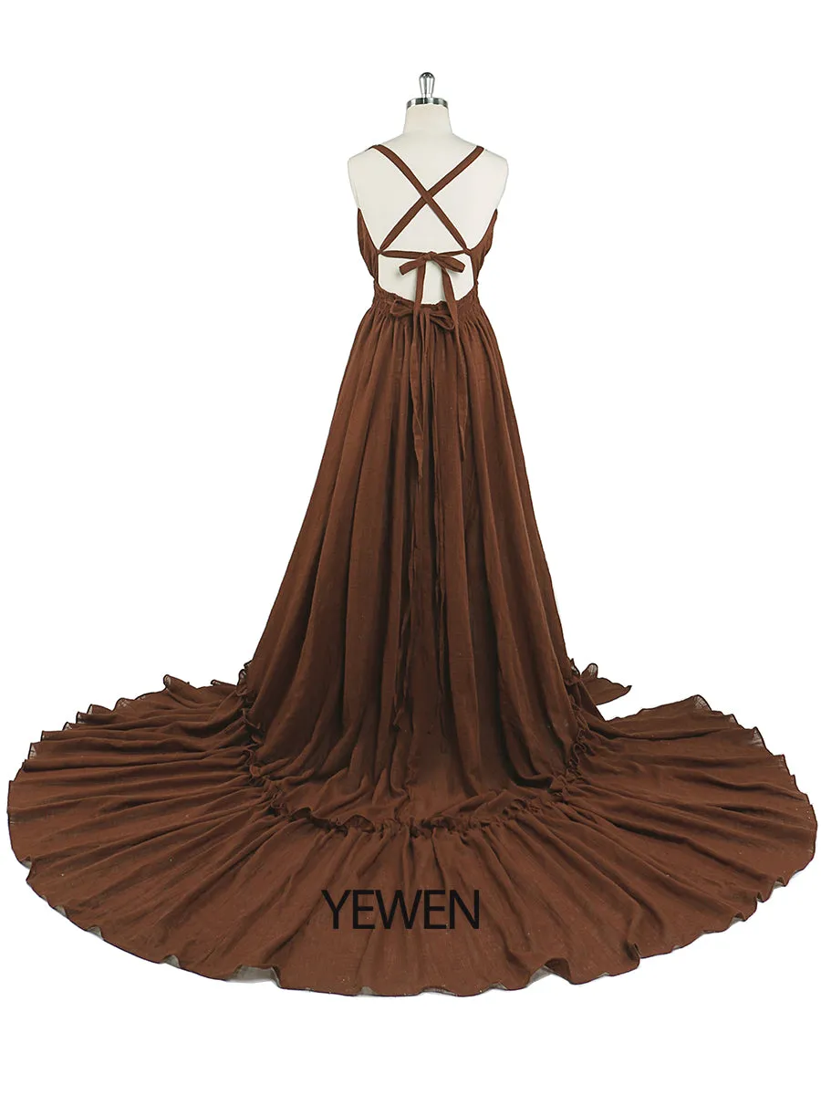 V Neck Evening Dresses Stretch Waist Photography Dresses Baby Shower Dress for Pregnant Woman YEWEN YD211009