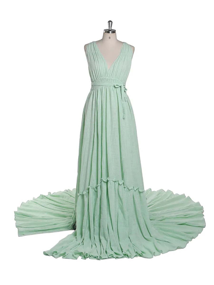 V Neck Evening Dresses Stretch Waist Photography Dresses Baby Shower Dress for Pregnant Woman YEWEN YD211009