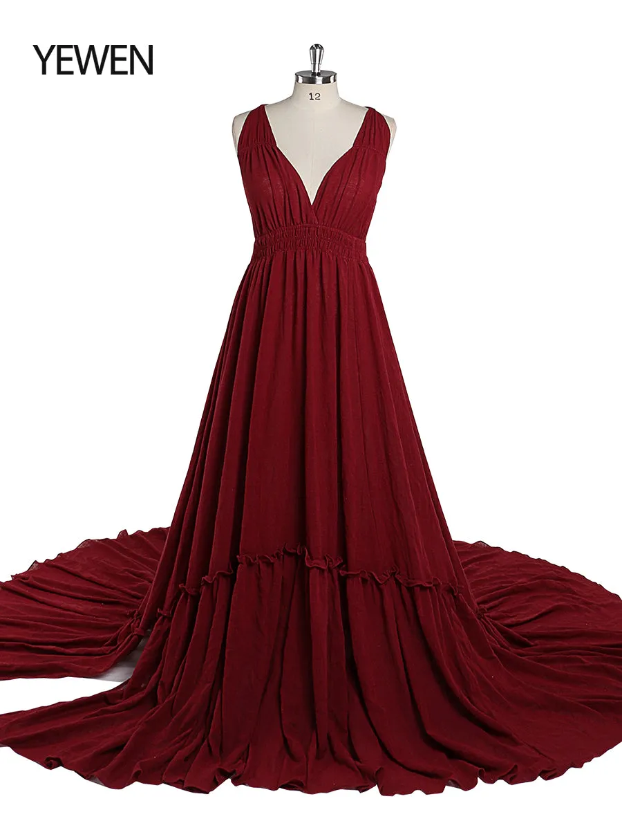 V Neck Evening Dresses Stretch Waist Photography Dresses Baby Shower Dress for Pregnant Woman YEWEN YD211009