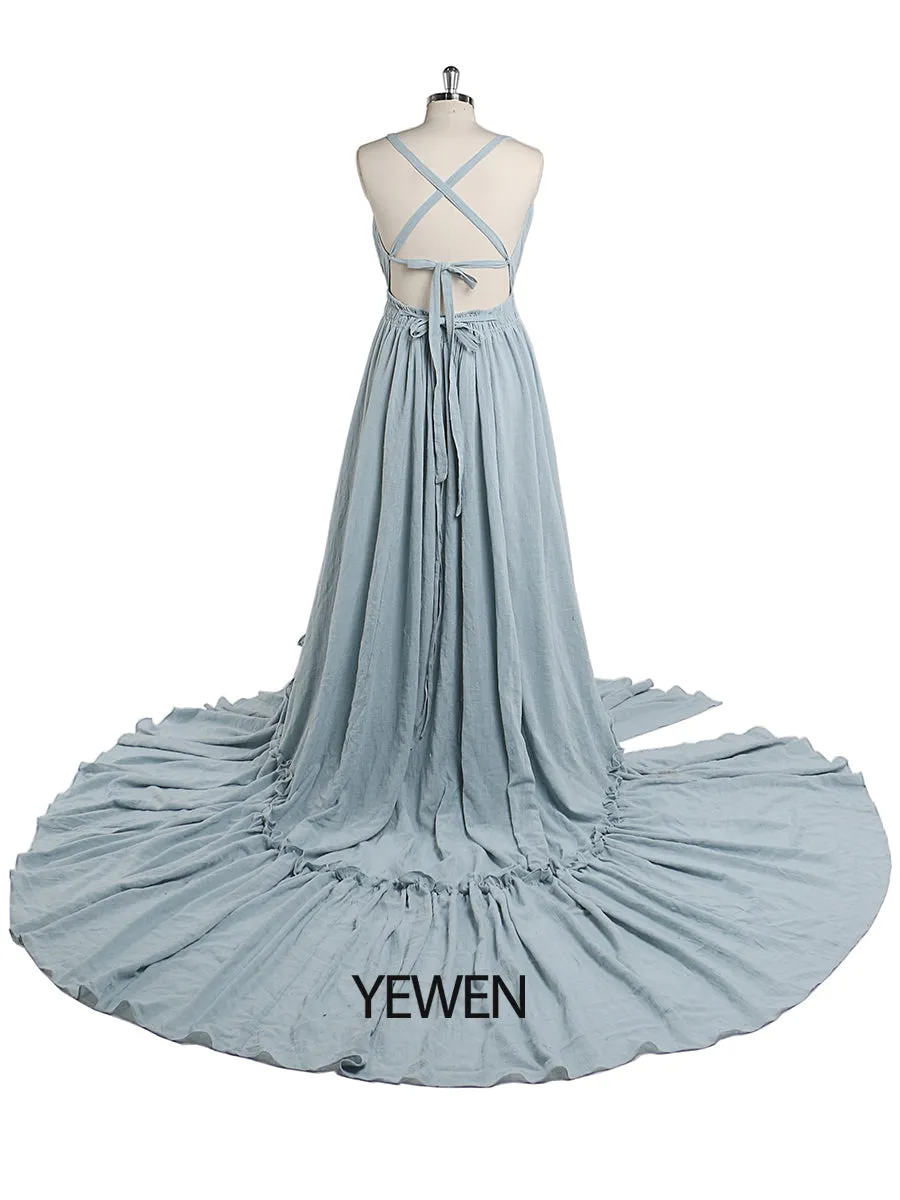 V Neck Evening Dresses Stretch Waist Photography Dresses Baby Shower Dress for Pregnant Woman YEWEN YD211009