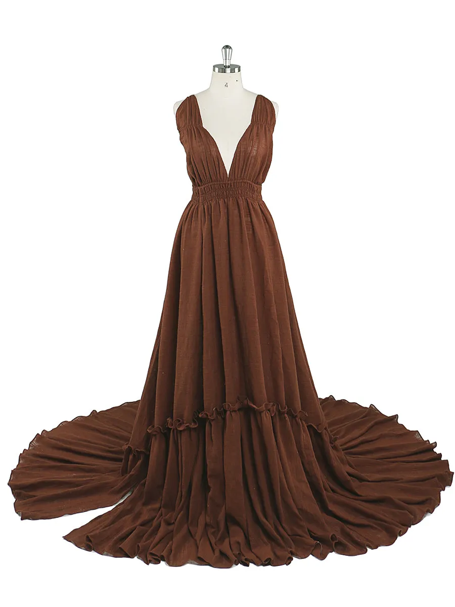 V Neck Evening Dresses Stretch Waist Photography Dresses Baby Shower Dress for Pregnant Woman YEWEN YD211009