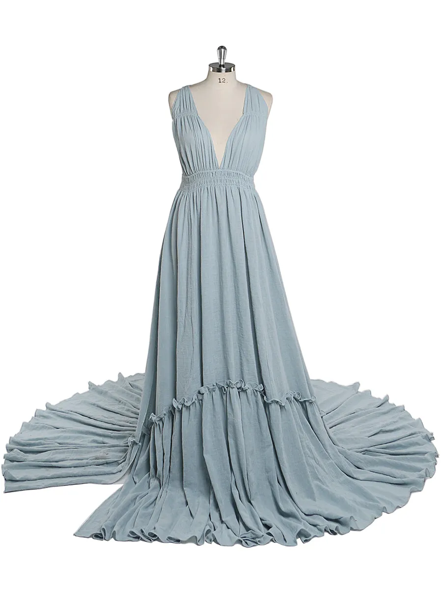 V Neck Evening Dresses Stretch Waist Photography Dresses Baby Shower Dress for Pregnant Woman YEWEN YD211009