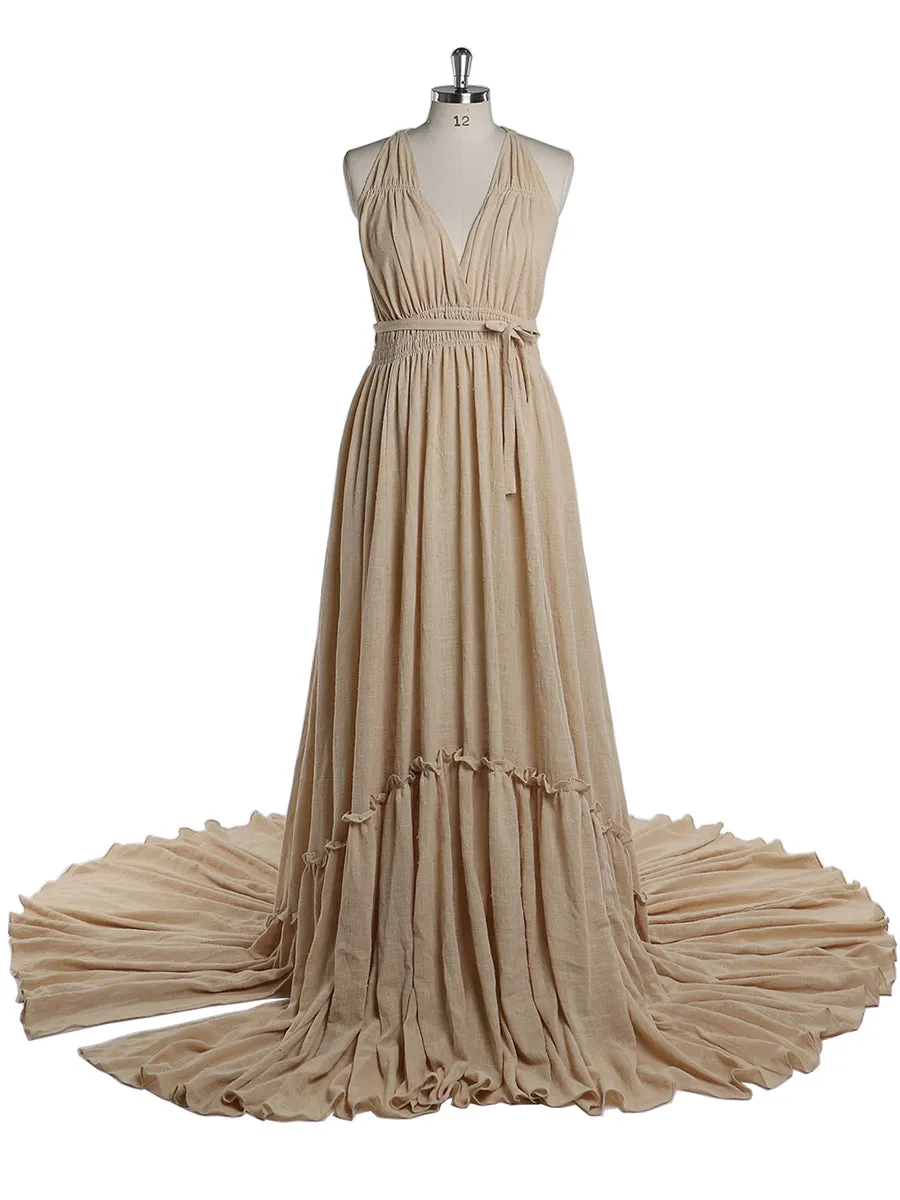 V Neck Evening Dresses Stretch Waist Photography Dresses Baby Shower Dress for Pregnant Woman YEWEN YD211009