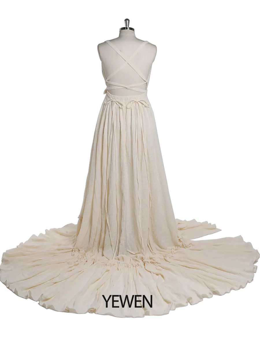 V Neck Evening Dresses Stretch Waist Photography Dresses Baby Shower Dress for Pregnant Woman YEWEN YD211009