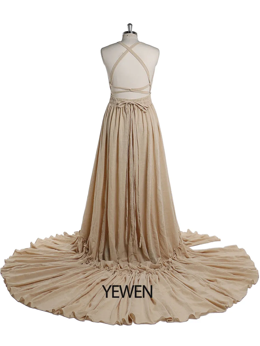 V Neck Evening Dresses Stretch Waist Photography Dresses Baby Shower Dress for Pregnant Woman YEWEN YD211009