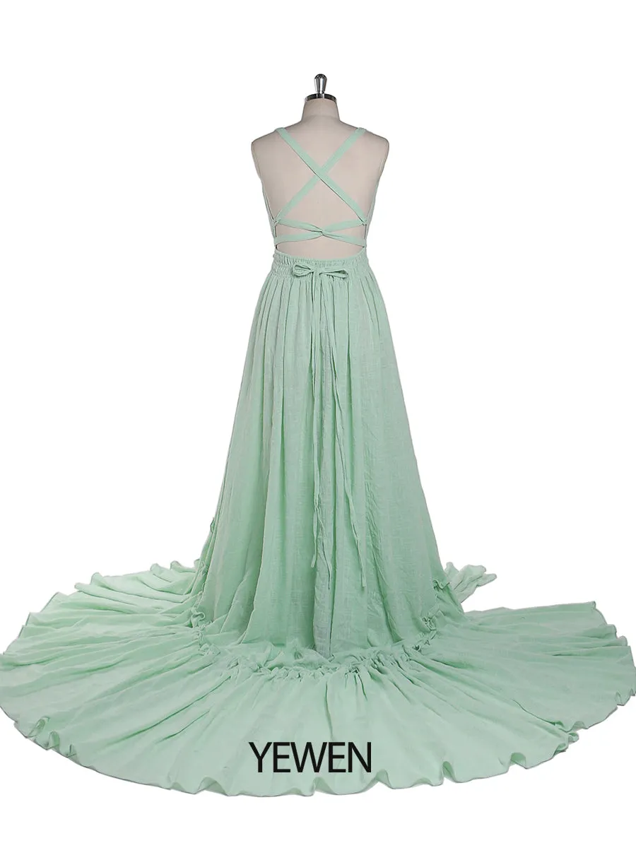 V Neck Evening Dresses Stretch Waist Photography Dresses Baby Shower Dress for Pregnant Woman YEWEN YD211009