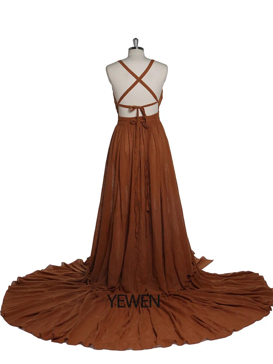 V Neck Evening Dresses Stretch Waist Photography Dresses Baby Shower Dress for Pregnant Woman YEWEN YD211009