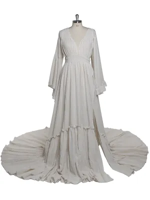 V Neck with 2 Different Style Sleeves Maternity Dresses for Photo Shoots Adjustable Waist Photography Pregnancy Dress for Baby Shower YEWEN YD211230