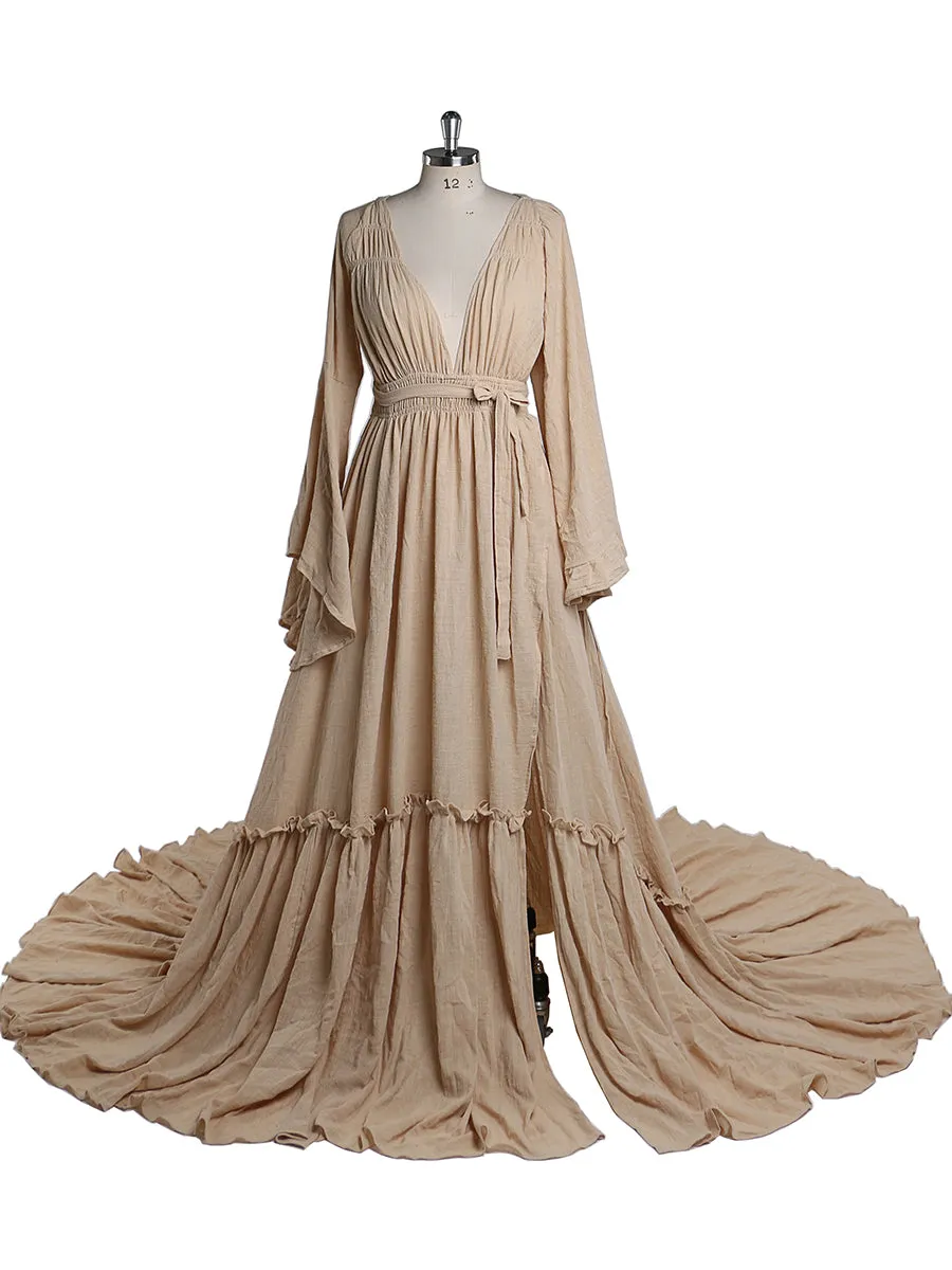 V Neck with 2 Different Style Sleeves Maternity Dresses for Photo Shoots Adjustable Waist Photography Pregnancy Dress for Baby Shower YEWEN YD211230