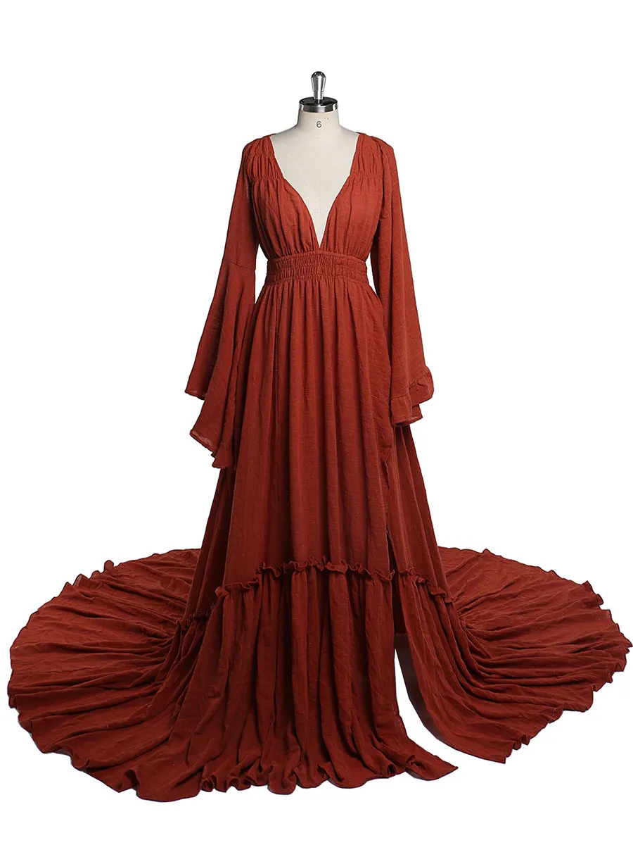 V Neck with 2 Different Style Sleeves Maternity Dresses for Photo Shoots Adjustable Waist Photography Pregnancy Dress for Baby Shower YEWEN YD211230