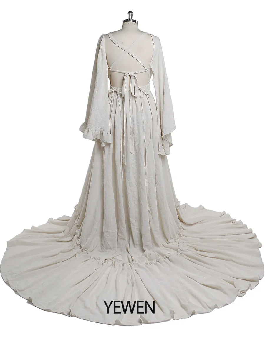 V Neck with 2 Different Style Sleeves Maternity Dresses for Photo Shoots Adjustable Waist Photography Pregnancy Dress for Baby Shower YEWEN YD211230