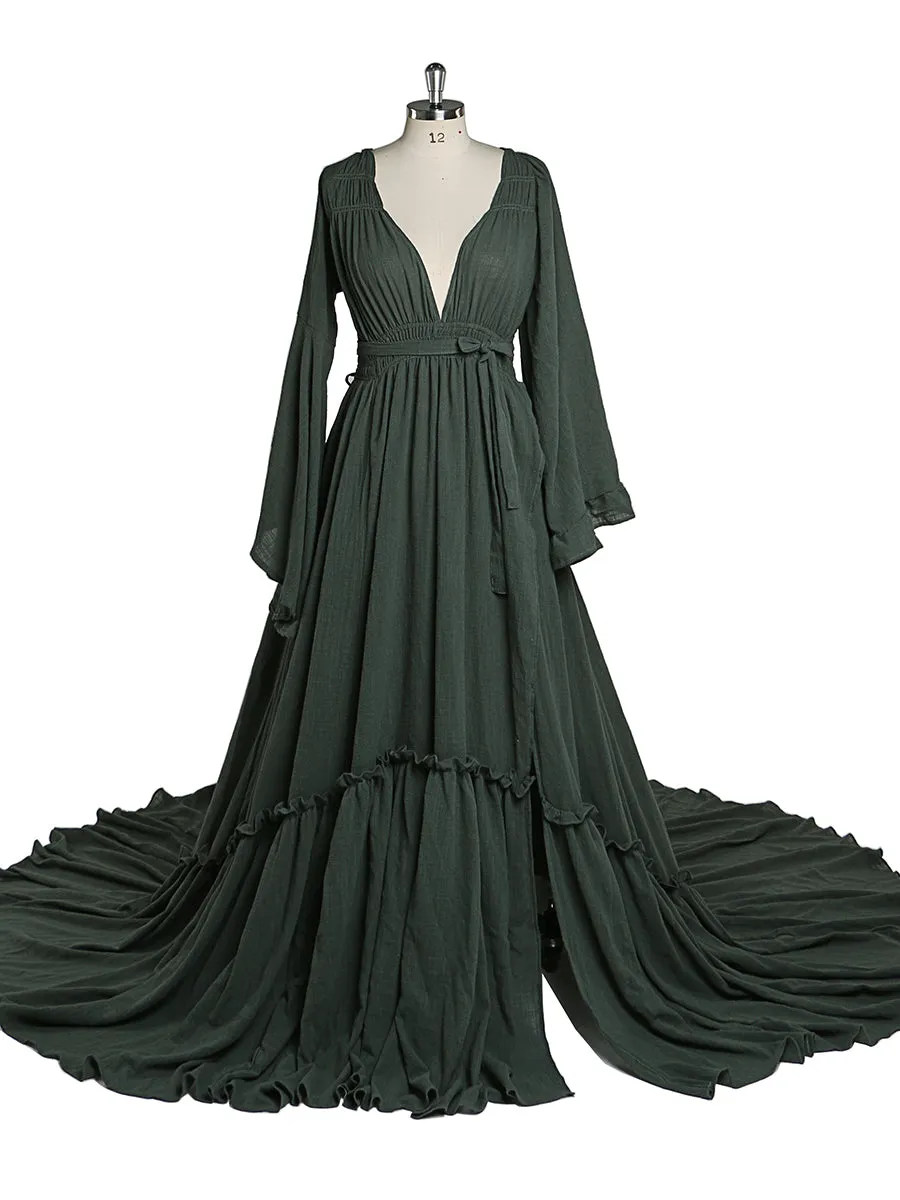 V Neck with 2 Different Style Sleeves Maternity Dresses for Photo Shoots Adjustable Waist Photography Pregnancy Dress for Baby Shower YEWEN YD211230