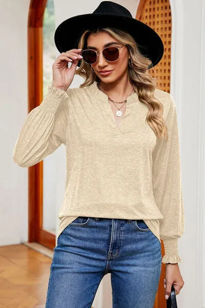 Veida Notched Lantern Sleeve T-Shirt