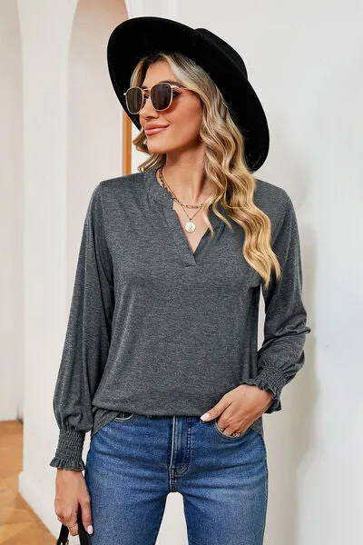 Veida Notched Lantern Sleeve T-Shirt