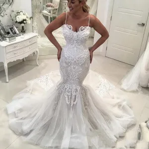 vestido de novia mermaid off white wedding dresses lace appliqué beaded elegant bridal dress