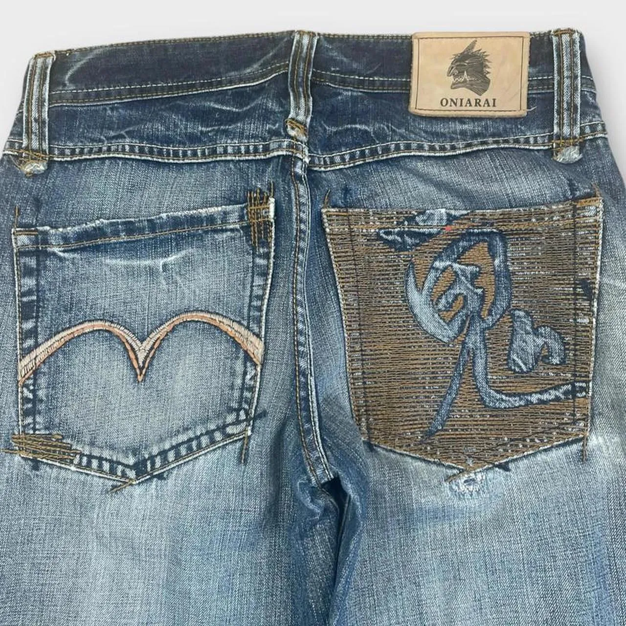Vintage Oniari Japanese Denim Embroidered Straight Fit Jeans