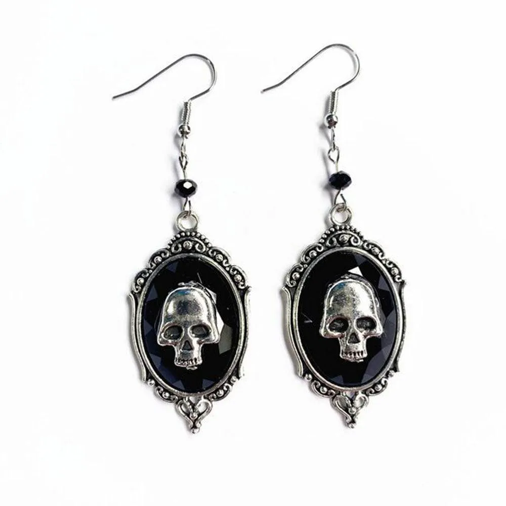 Vintage Skull Dangle Punk Goth Hanging Drop Pendant Retro Earrings